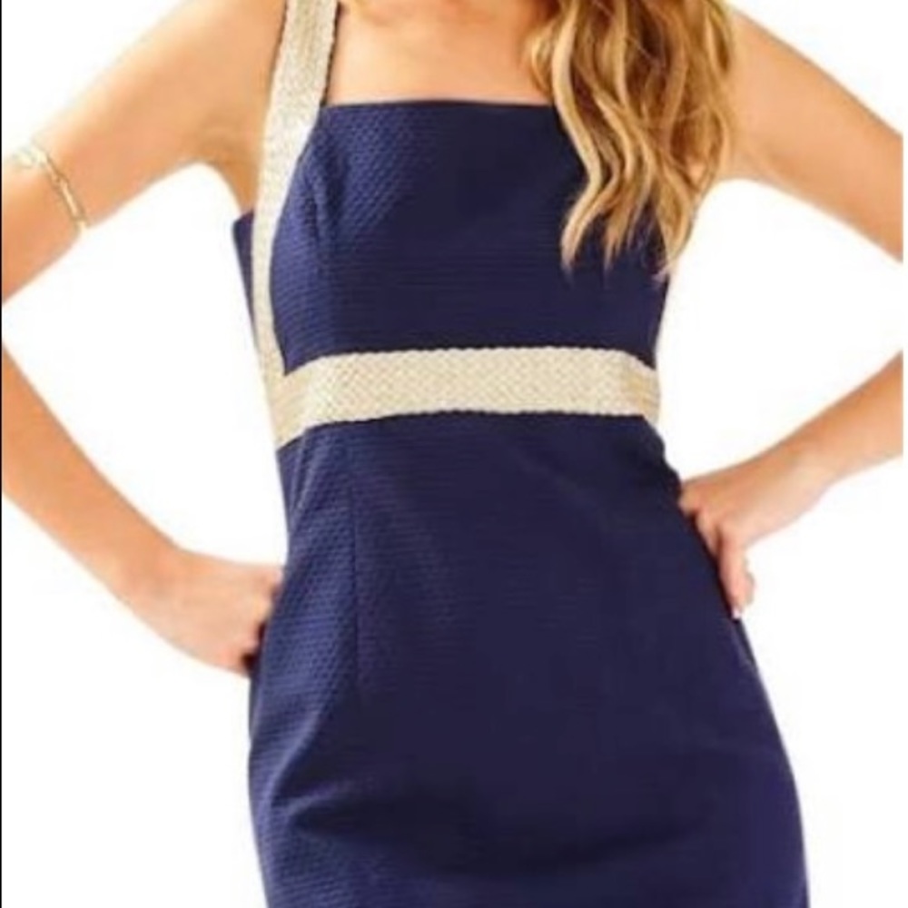 Navy blue and gold cocktail dress